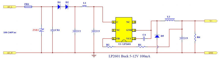 3.3V/5V/12V輸出電壓可調非隔離電源方案(LP2601參考設計)